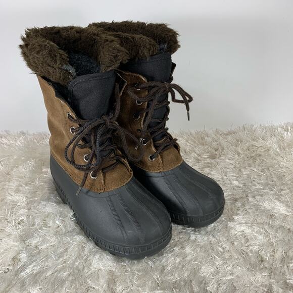 Canadian Suede Winter Boots Sz 1 Warm Insulated - Picture 1 of 7